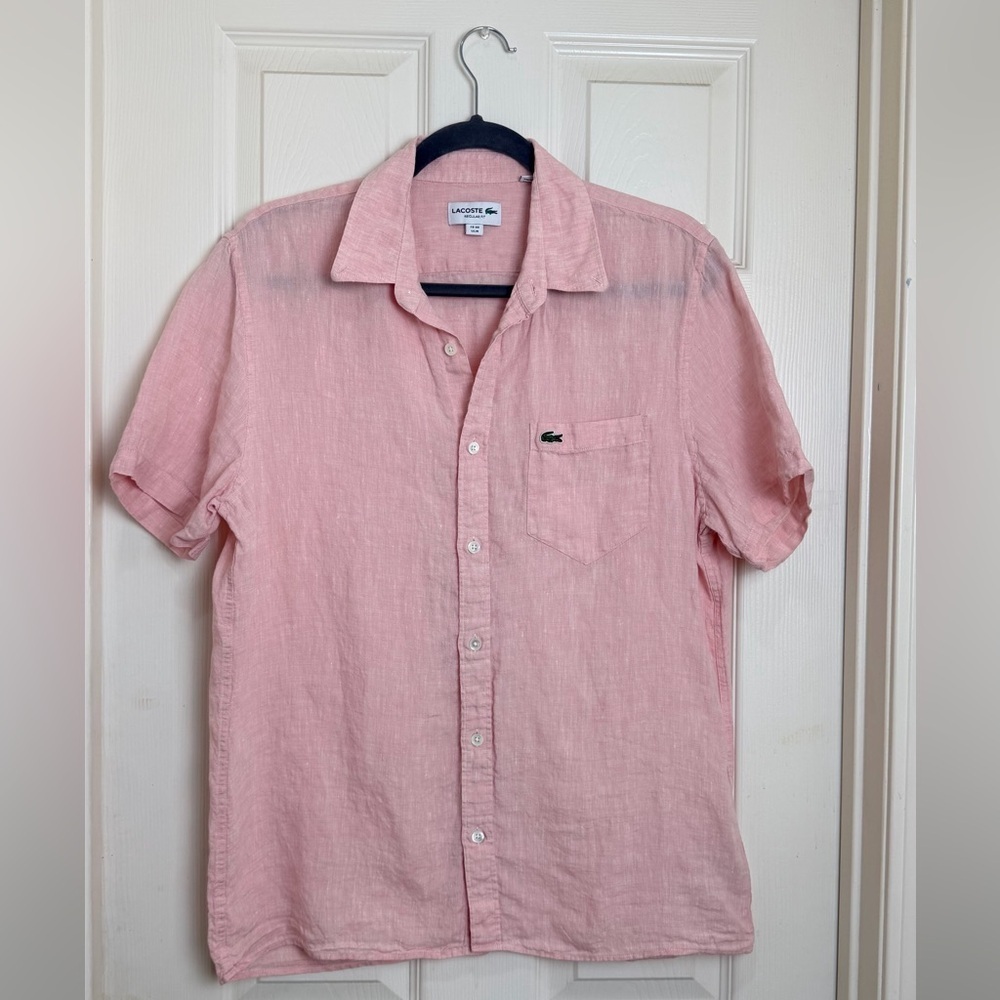 Lacoste Men's Light Pink Button Down Shirt linen size M - Picture 2 of 5